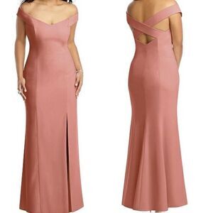 Dessy Collection Off-the-Shoulder Criss Cross Back Trumpet Gowns style 3012 size